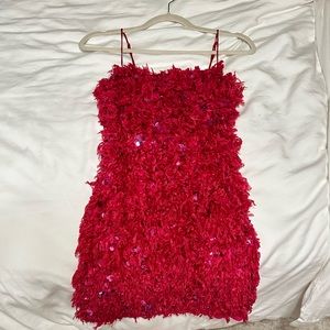 Urban Outfitters fuzzy sequin pink mini dress